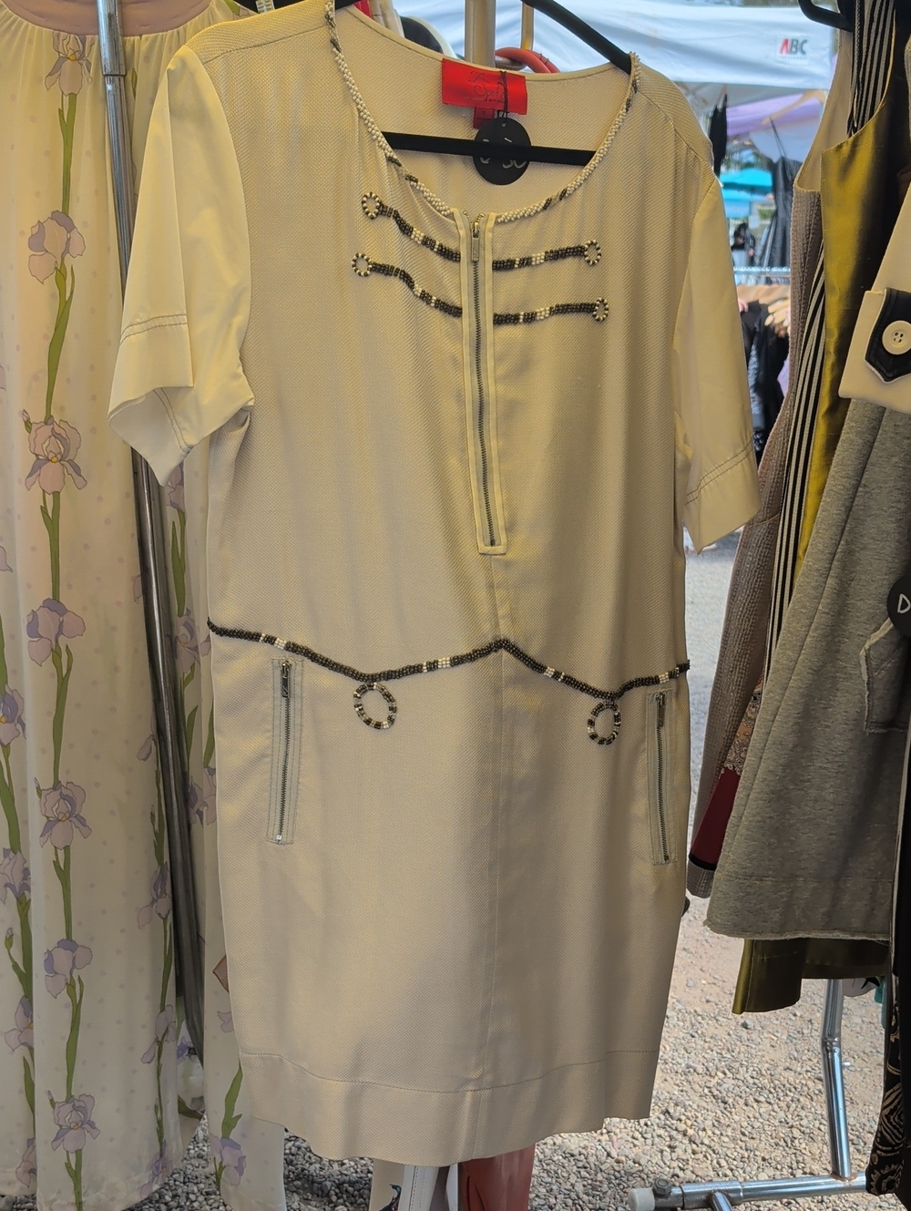 Zac Posen Cream Embellished Short-Sleeve Shift Dress